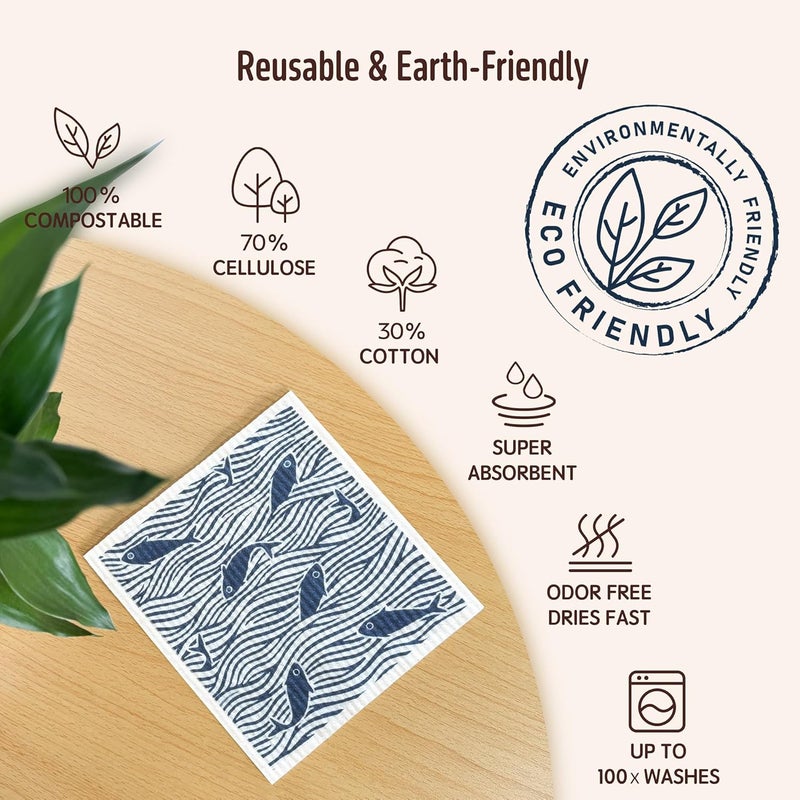 Augine Swedish Dishcloths, 5 Pack Swedish Dishcloths for Kitchen, Super Absorbent, Biodegradable, Quick Drying, Dishwasher Safe - Image 3
